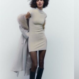 Zara Knit Stretch Dress Neutral